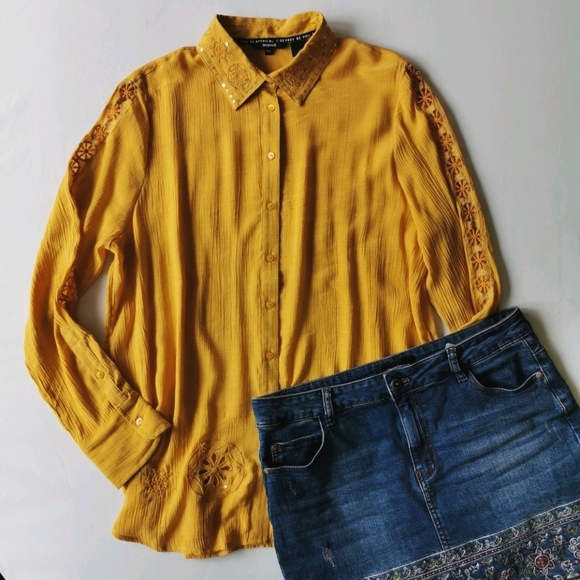 Desigual Tops - Desigual XXL Mustard Viscose Button Shirt